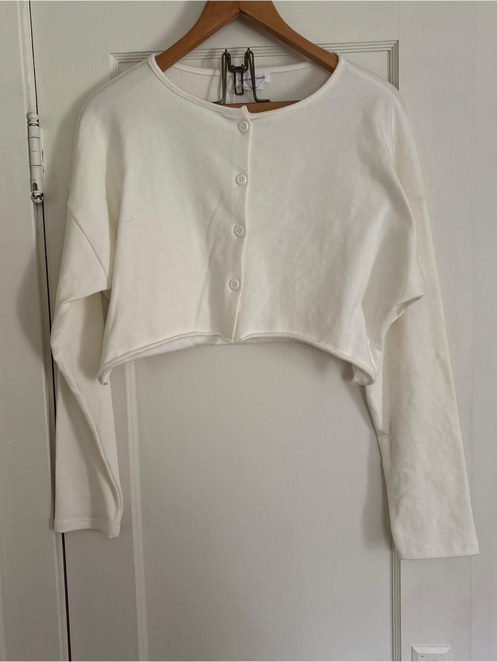 Lovers + Friends White Cropped Button-Front Long Sleeve Top